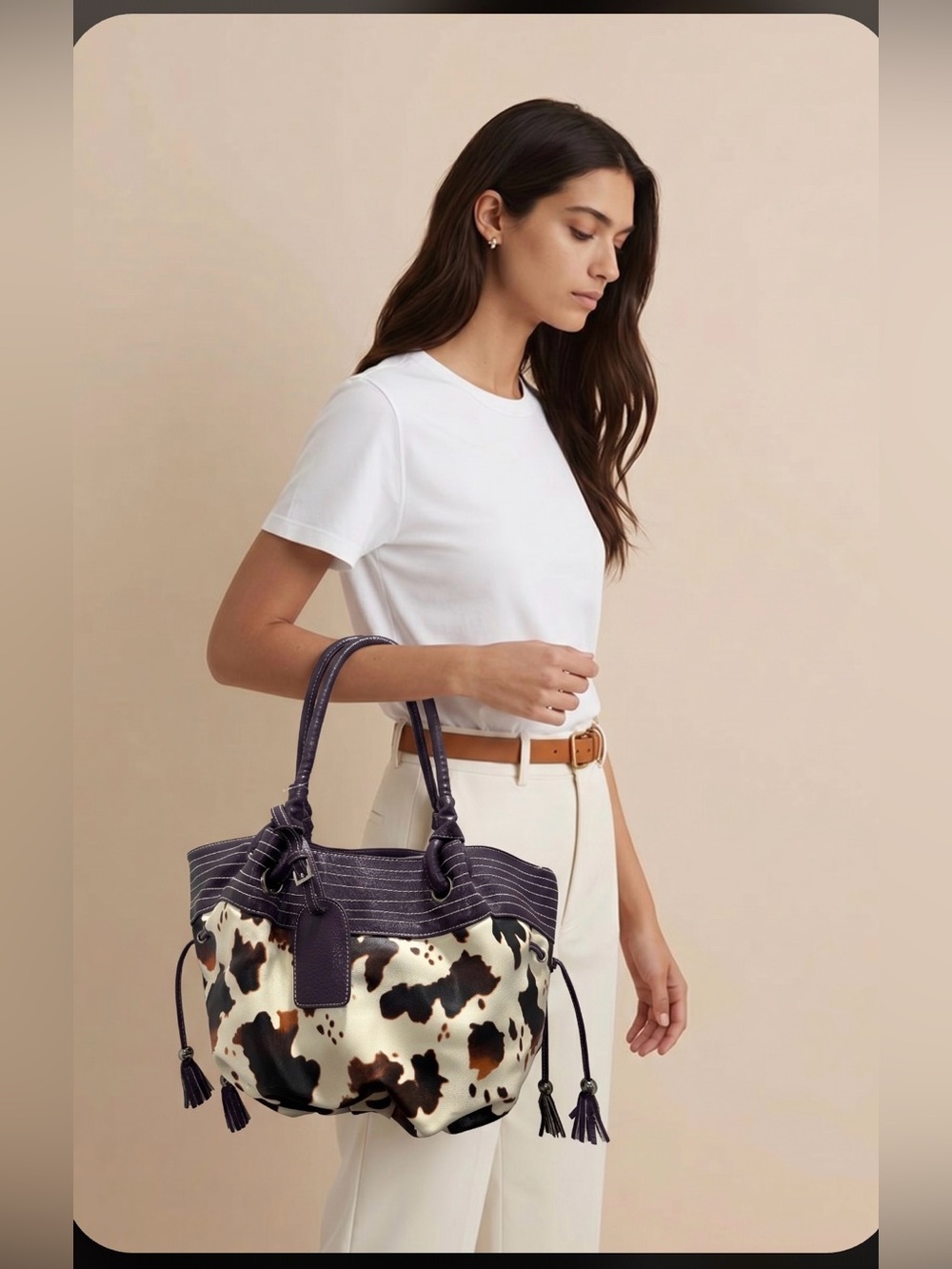 Purple and Cowhide Print Tote Bag NWT